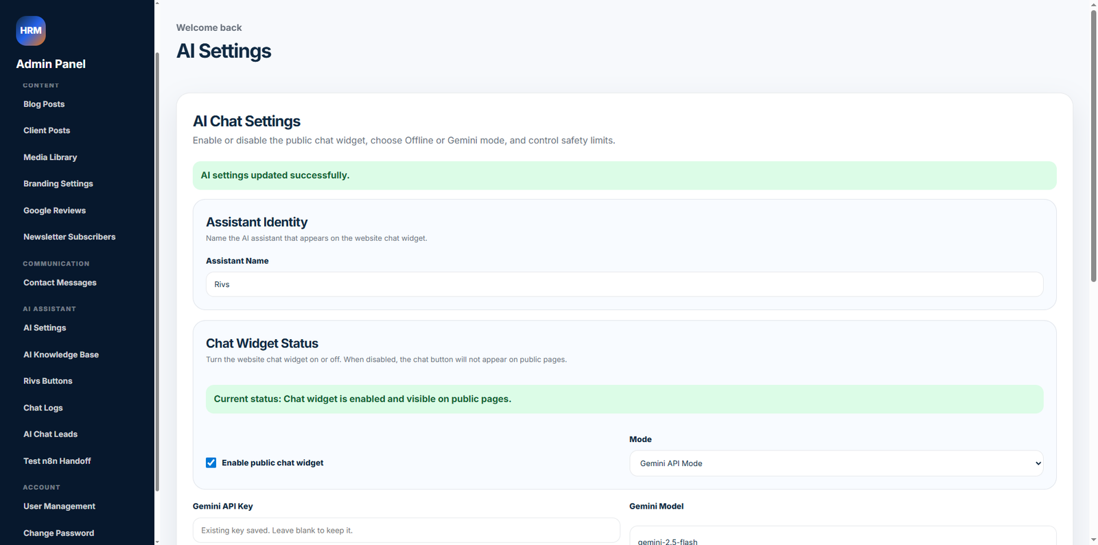 AI Chat Settings