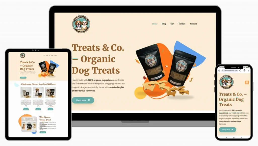 Treats and Co. online store on desktop, tablet and phone